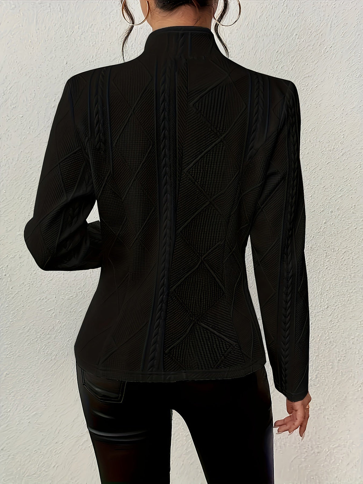 Whitney | Women's Waist-Defining Blazer - Textured Stand Collar