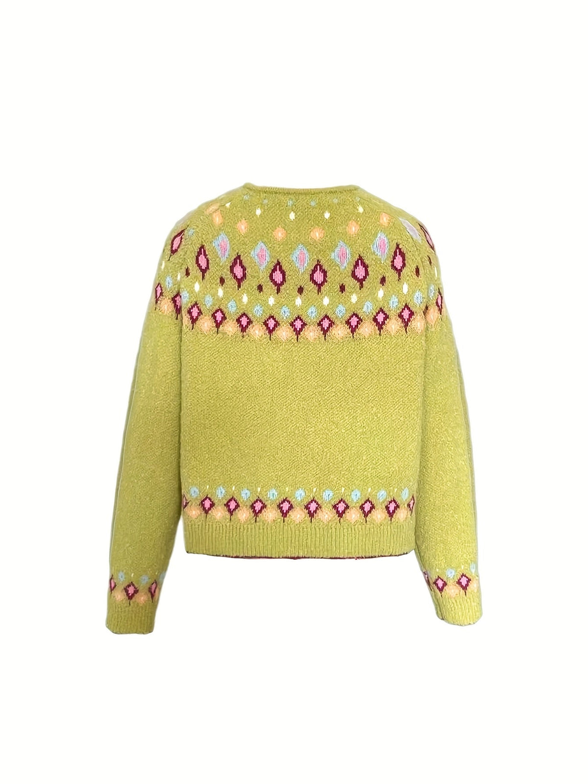 Esme | Women's Nordic Patterned Cardigan - Button Front V-Neck