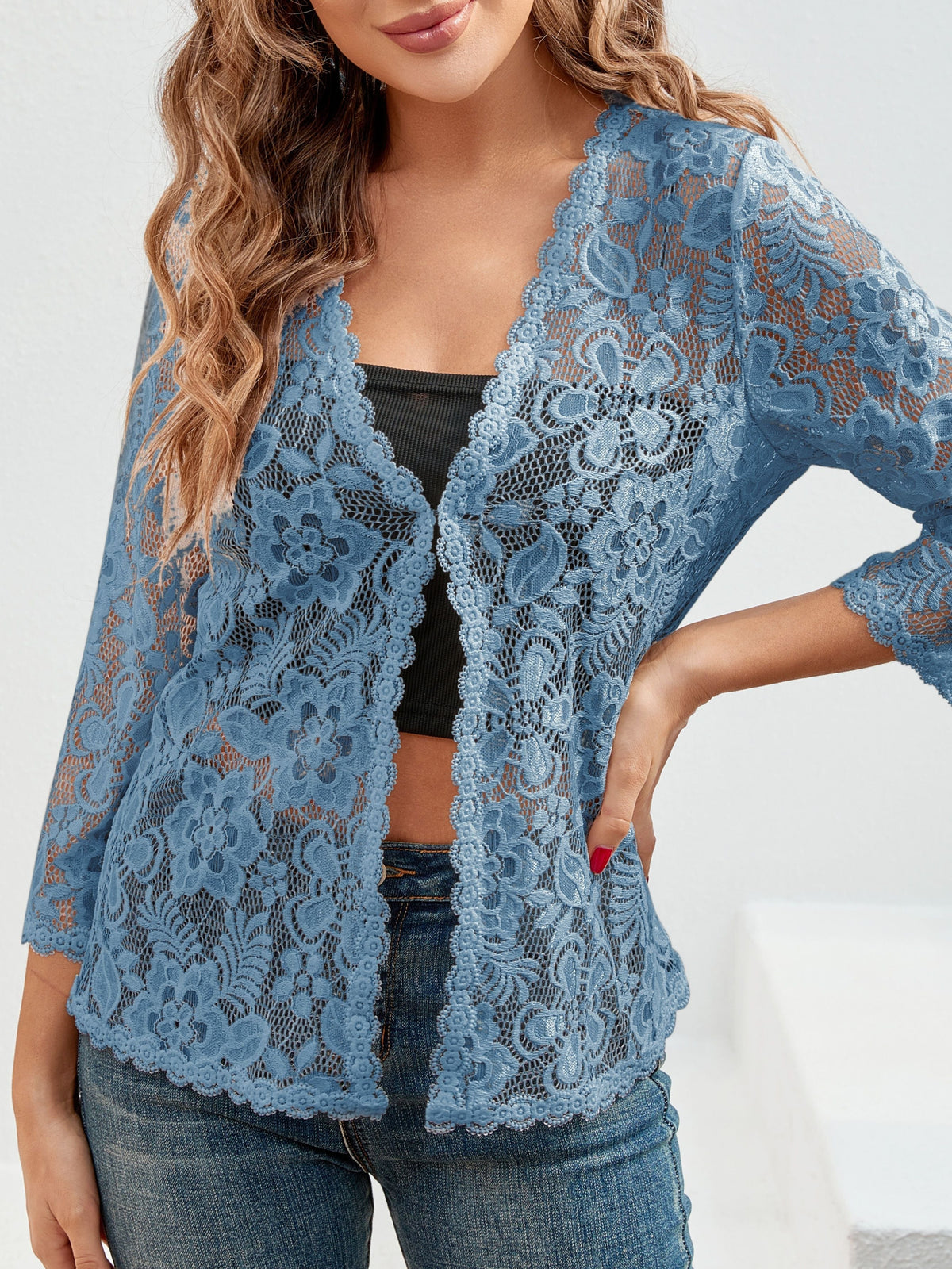 Cassandra | Women's Open-Front Cardigan - Openwork Relaxed Drape