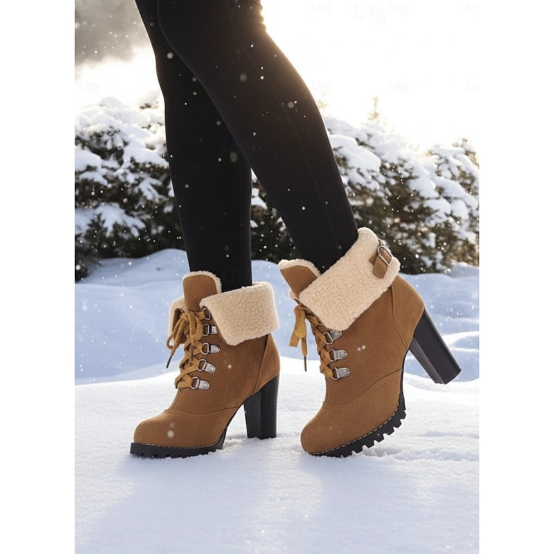Ingram | Women's Heeled Lace-Up Winter Boots - Fur Trim