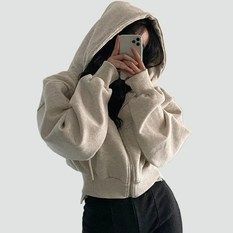 Fenna Women's Zip Up Hoodie - Light beige