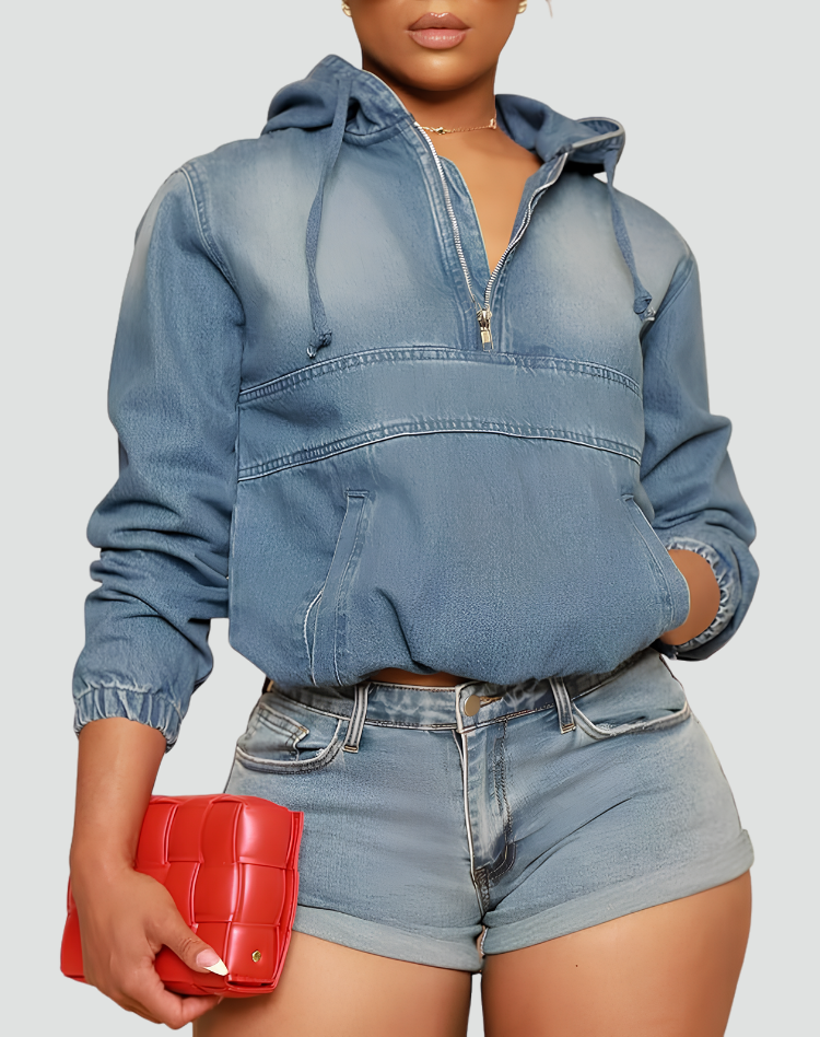 Fleur Women's Cropped Hoodie - Blue