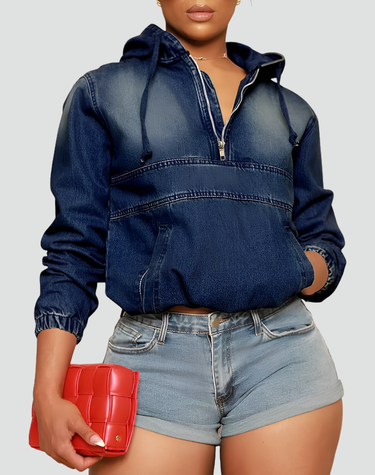 Fleur Women's Cropped Hoodie - Dark Blue