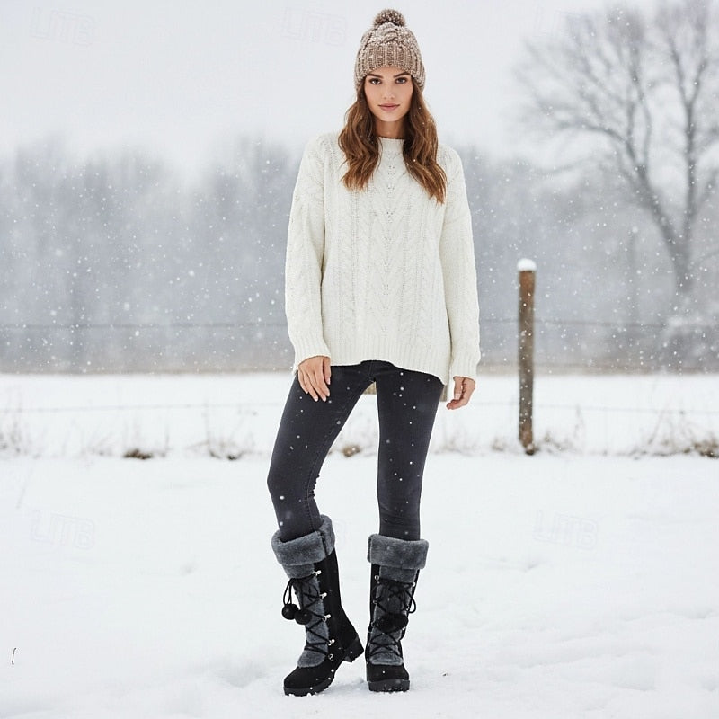 Sabrina | Women's Lace-Up Winter Boots - Fur Trim Block Heel