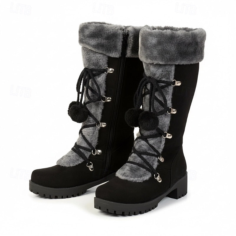 Sabrina | Women's Lace-Up Winter Boots - Fur Trim Block Heel
