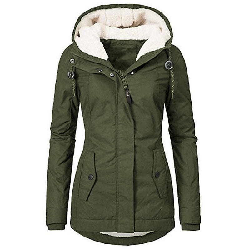 Rowena | Women's Hooded Parka - Tailored Zip Front Pockets