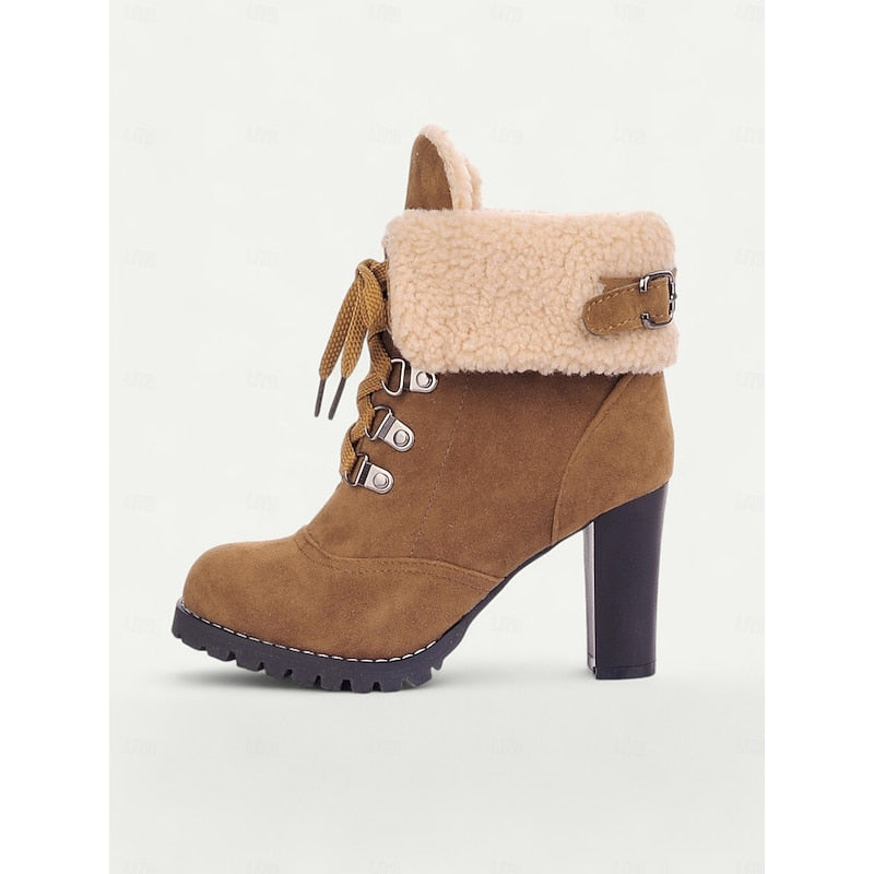 Ingram | Women's Heeled Lace-Up Winter Boots - Fur Trim
