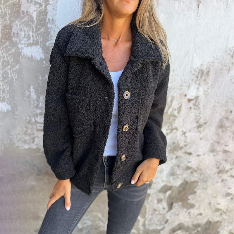 Women’s Teddy Fleece Jacket – Relaxed Button-Up Winter Layer with Soft Lining