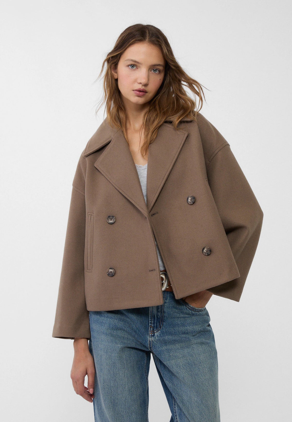 Orla | Women's Cropped Wool Peacoat Jacket - Notch Lapel Double Breasted