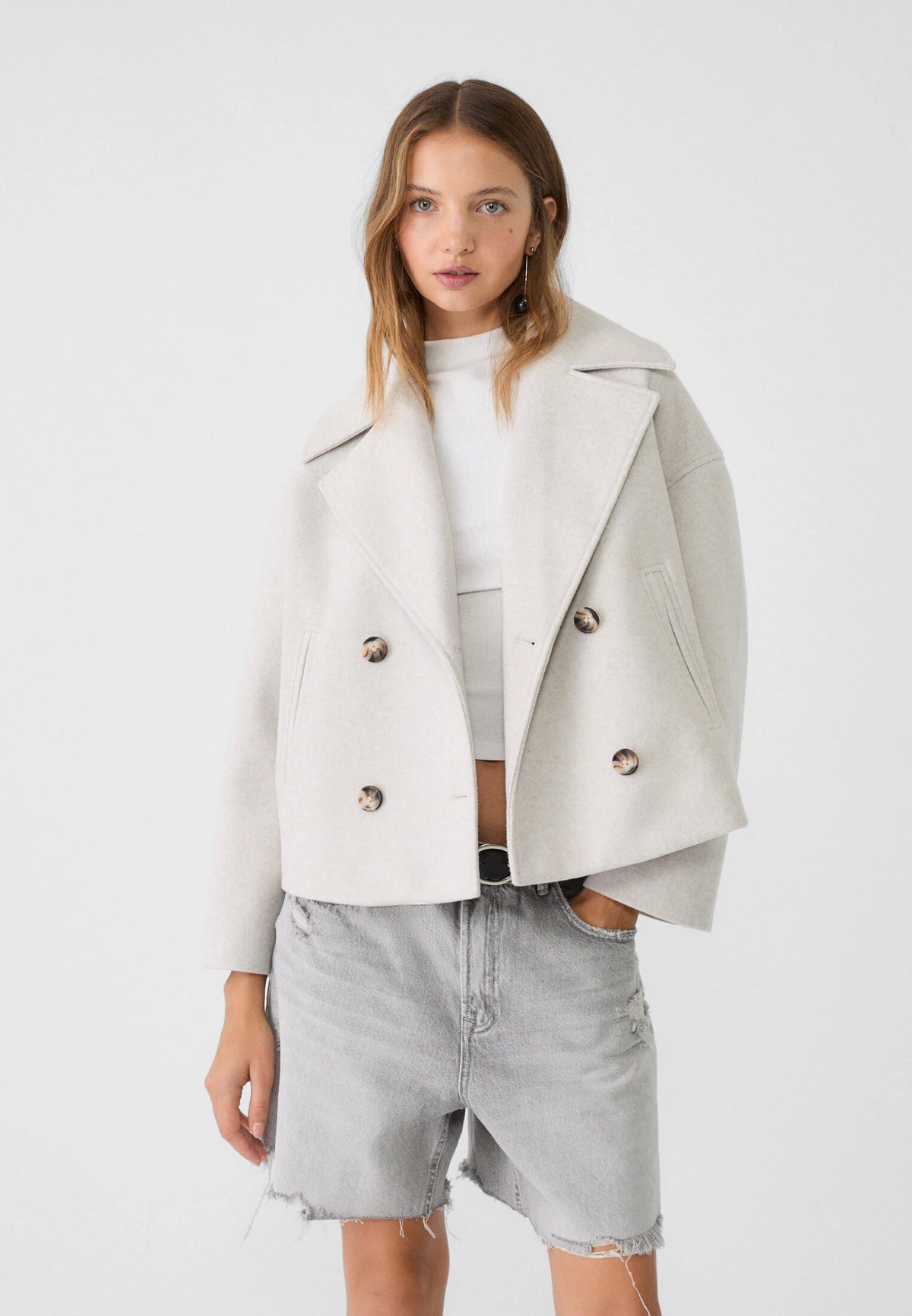 Orla | Women's Cropped Wool Peacoat Jacket - Notch Lapel Double Breasted