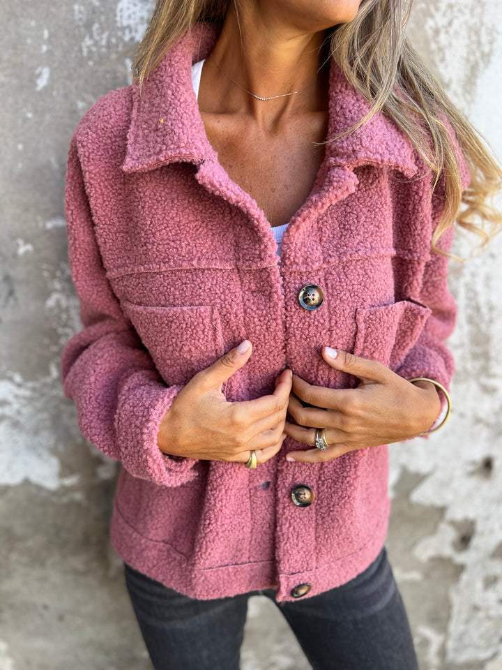 Women’s Teddy Fleece Jacket – Relaxed Button-Up Winter Layer with Soft Lining