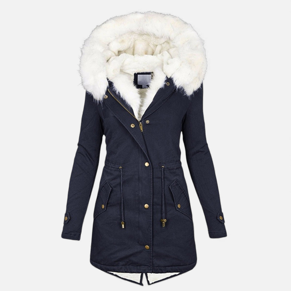 Jenna | Women's Winter Jacket with Faux Fur Hood and Drawstring Waist