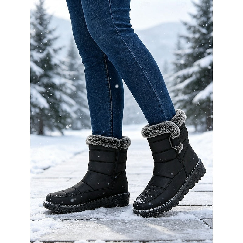 Petra | Women's Fur-Trimmed Winter Boots - Snow Side Fastening