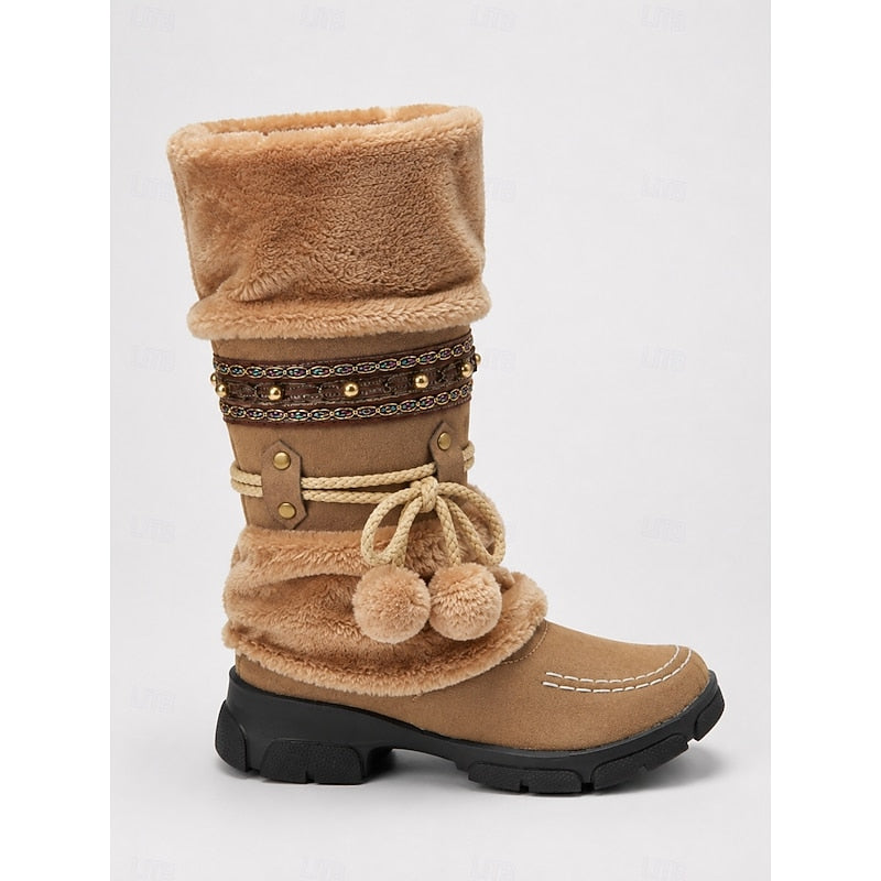 Wren | Women's Slouch Winter Boots - Boho Braided Trim
