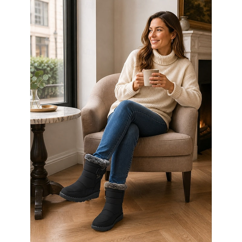 Petra | Women's Fur-Trimmed Winter Boots - Snow Side Fastening