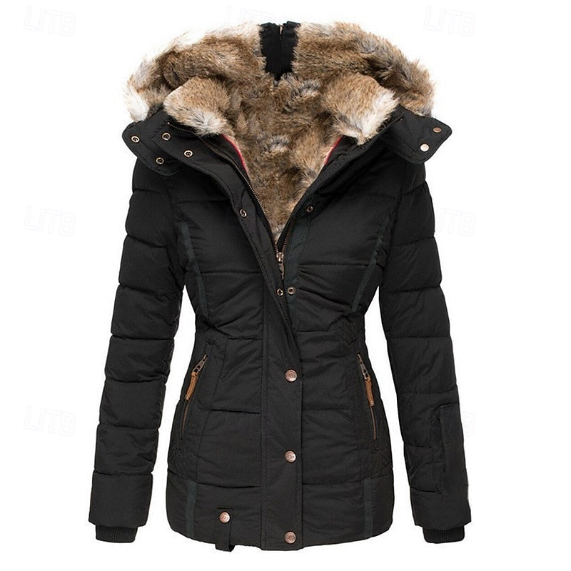 Gloria | Women's Fur-Trimmed Hooded Winter Jacket - Zip Button