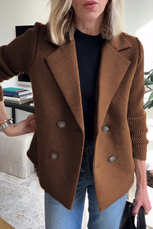 Johanna Women's Knit Double-Breasted Blazer - Dark Brown