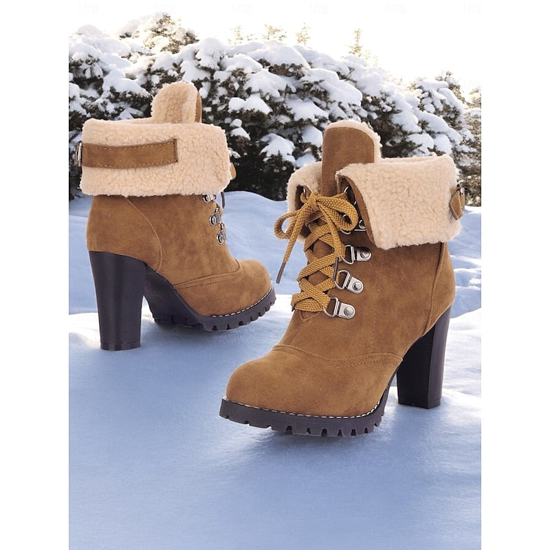 Ingram | Women's Heeled Lace-Up Winter Boots - Fur Trim