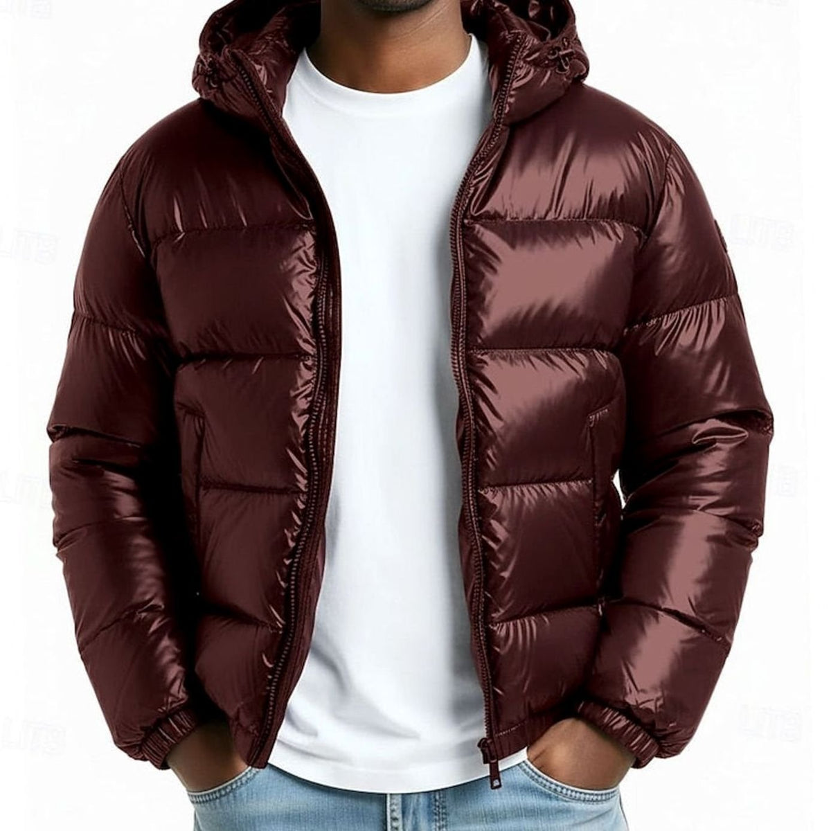 Josh | Men's Quilted Winter Puffer Jacket - Hooded Glossy Wind Resistant