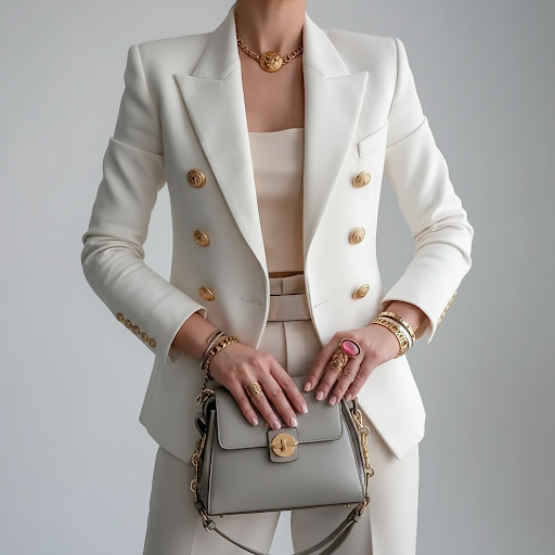 Natalia Women's Double-Breasted Blazer - White