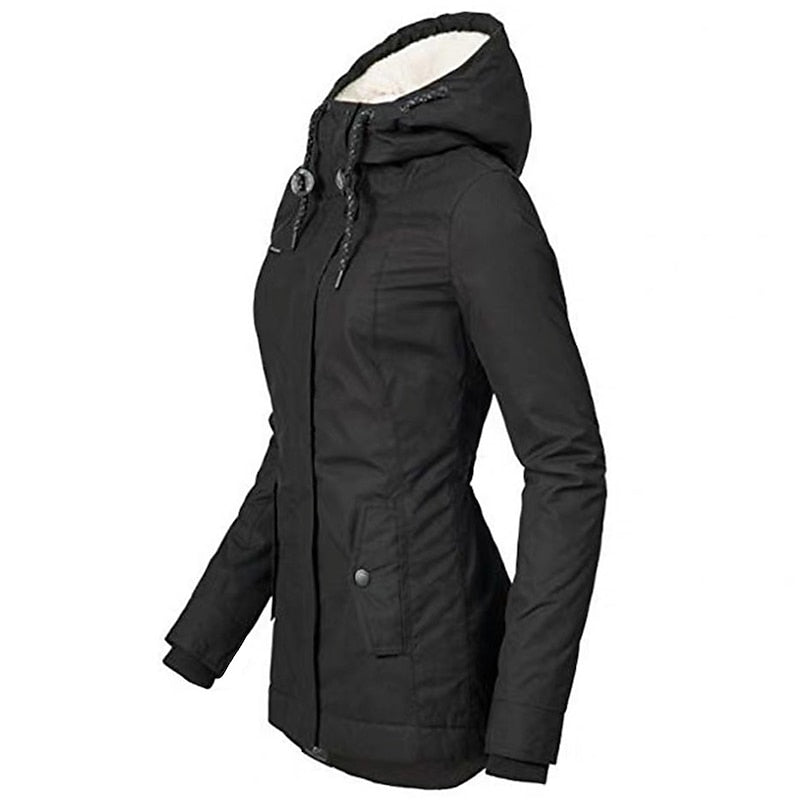 Rowena | Women's Hooded Parka - Tailored Zip Front Pockets