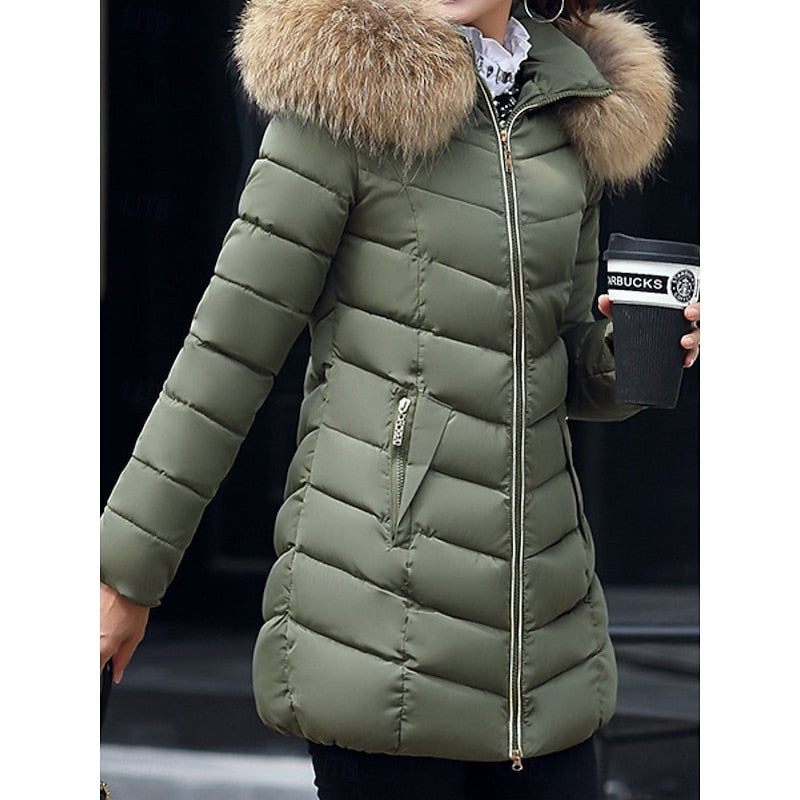 Gwendolyn | Women's Hooded Quilted Parka - Zip Front Slim Fit