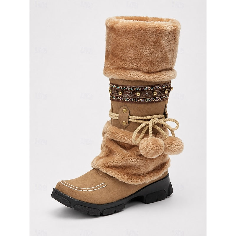 Wren | Women's Slouch Winter Boots - Boho Braided Trim