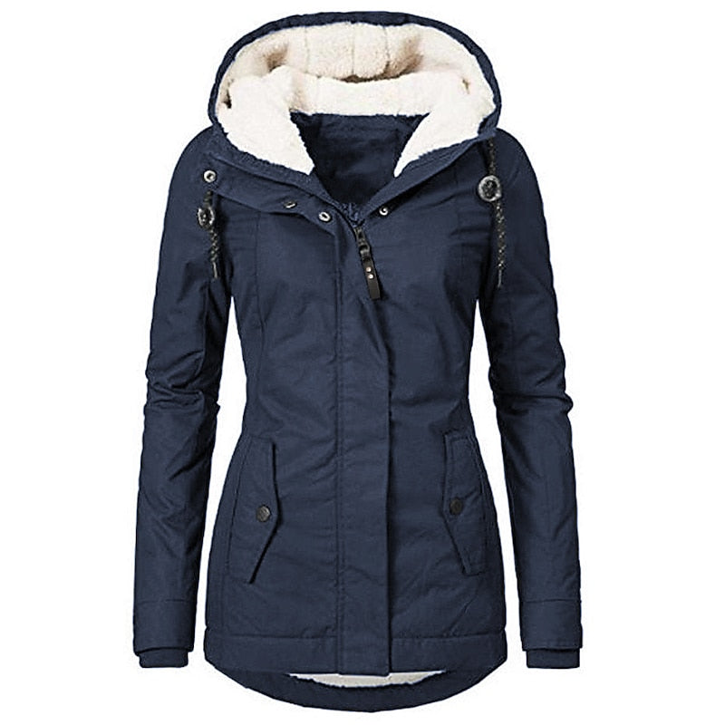 Rowena | Women's Hooded Parka - Tailored Zip Front Pockets