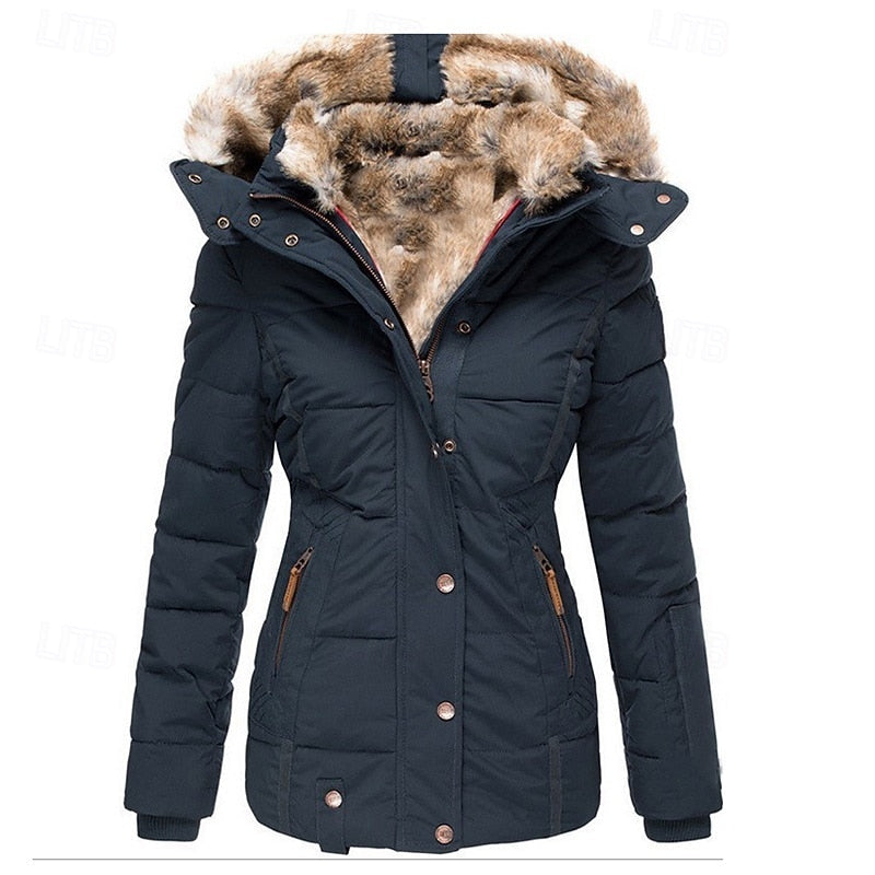 Gloria | Women's Fur-Trimmed Hooded Winter Jacket - Zip Button