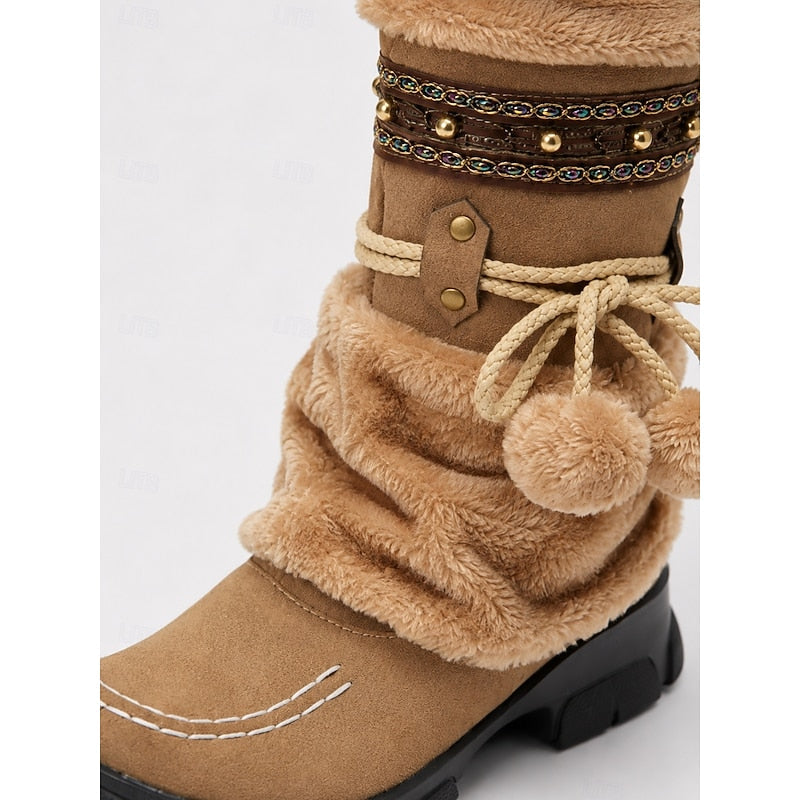 Wren | Women's Slouch Winter Boots - Boho Braided Trim