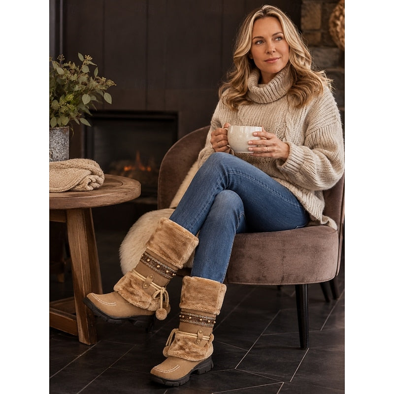 Wren | Women's Slouch Winter Boots - Boho Braided Trim