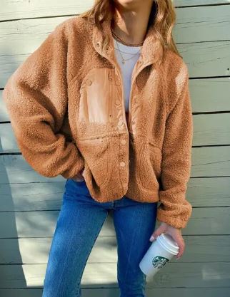 Sadie | Women's Sherpa Fleece Jacket with Stand Collar and Button Front