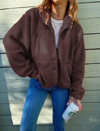Sadie | Women's Sherpa Fleece Jacket with Stand Collar and Button Front