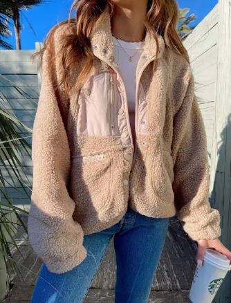 Sadie | Women's Sherpa Fleece Jacket with Stand Collar and Button Front