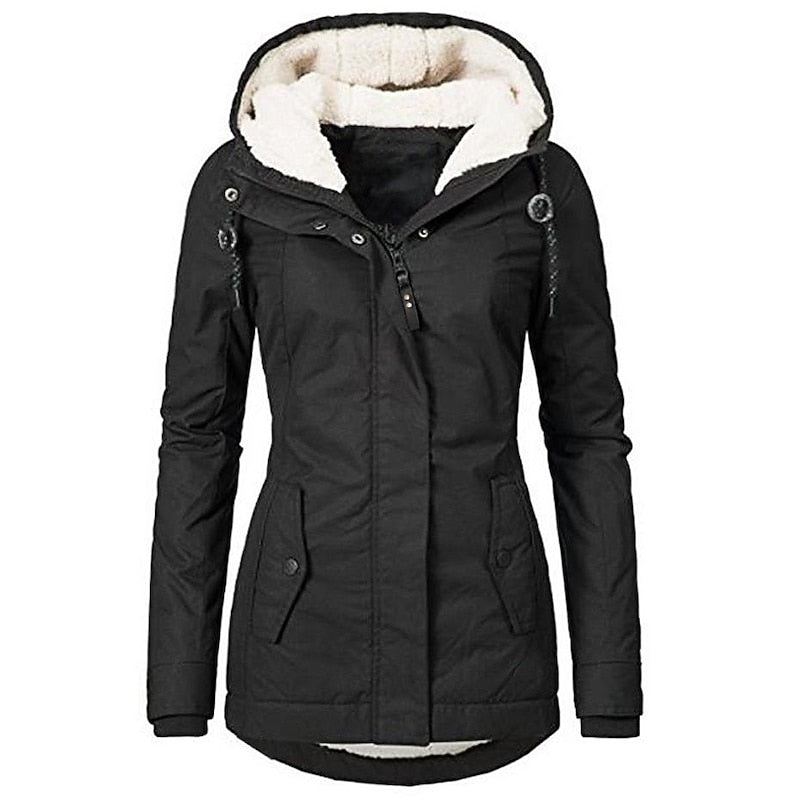 Rowena | Women's Hooded Parka - Tailored Zip Front Pockets