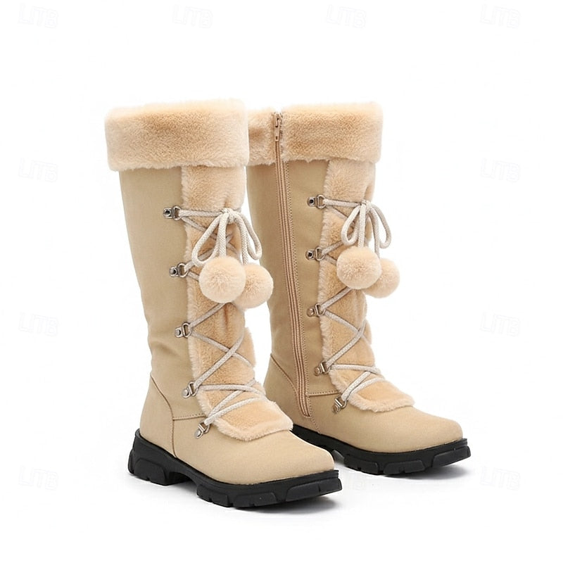 Sabrina | Women's Lace-Up Winter Boots - Fur Trim Block Heel