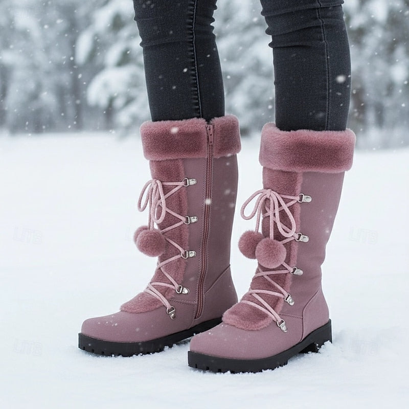 Sabrina | Women's Lace-Up Winter Boots - Fur Trim Block Heel