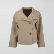 Elka | Women's Oversized Wool Peacoat - Stand Collar Asymmetric Button Coat
