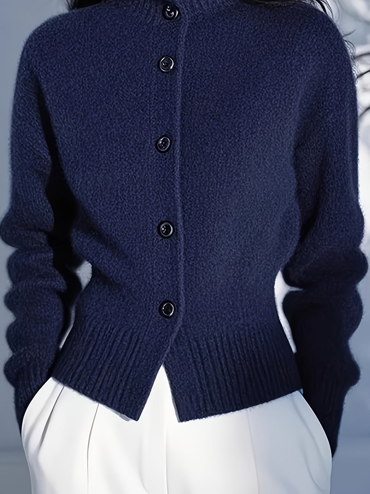 Margot | Women's High-Neck Button Cardigan - Ribbed Waist