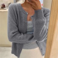 Delphina | Women's Soft Button-Front Cardigan - Round Neck Relaxed Fit