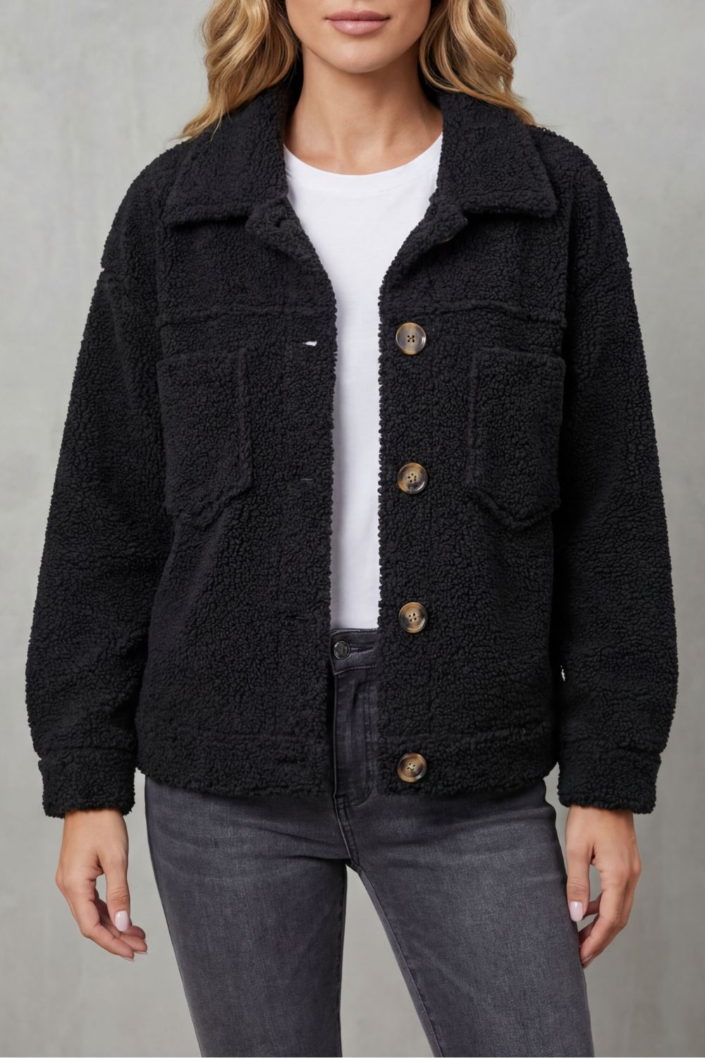 Kaylee | Women's Sherpa Fleece Jacket with Button Front and Patch Pockets
