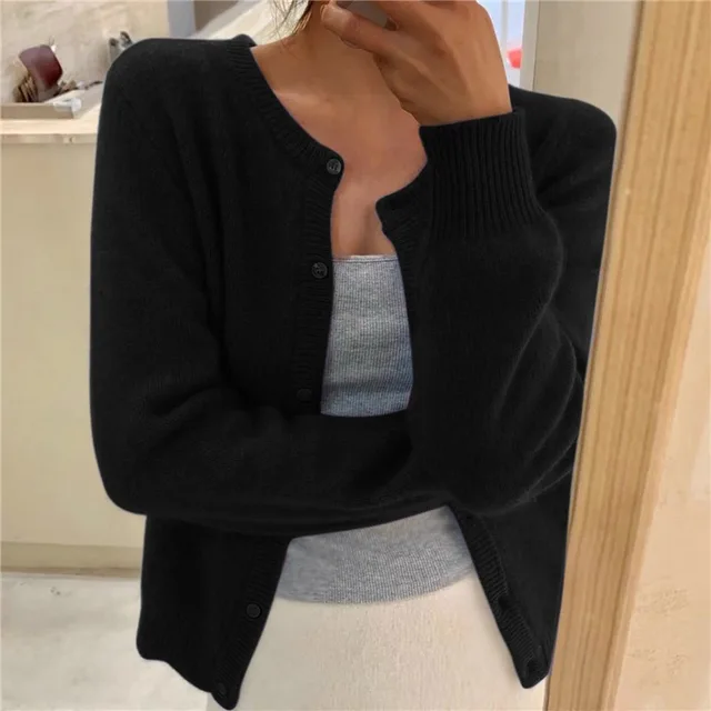 Delphina | Women's Soft Button-Front Cardigan - Round Neck Relaxed Fit