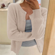 Delphina | Women's Soft Button-Front Cardigan - Round Neck Relaxed Fit