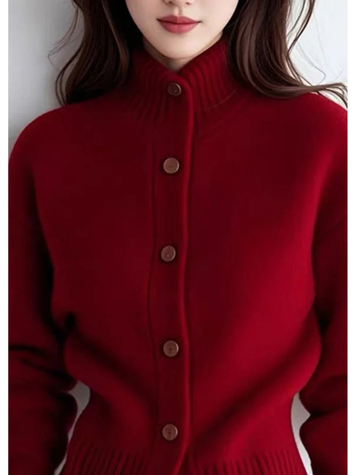 Margot | Women's High-Neck Button Cardigan - Ribbed Waist