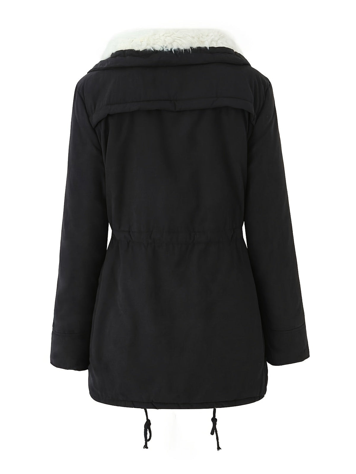 Carolyn | Women's Mid-Length Parka - Fold-Over Collar Drawstring Waist