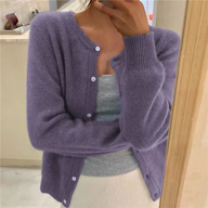 Delphina | Women's Soft Button-Front Cardigan - Round Neck Relaxed Fit
