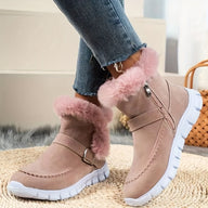 Nora | Women's Plush-Trimmed Winter Boots - Ankle Buckle Detail