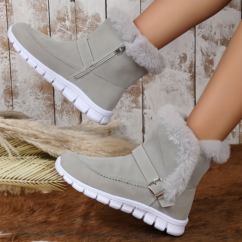 Nora | Women's Plush-Trimmed Winter Boots - Ankle Buckle Detail