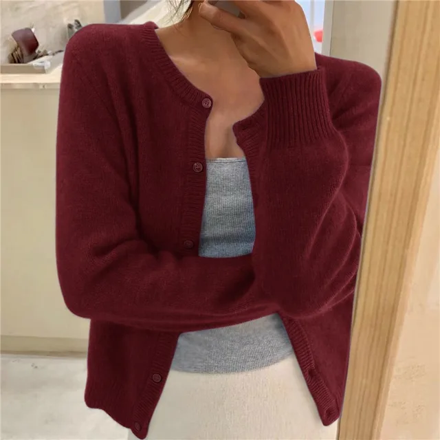Delphina | Women's Soft Button-Front Cardigan - Round Neck Relaxed Fit