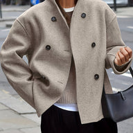 Nira | Women's Cropped Wool Peacoat - Stand Collar Double Breasted Coat
